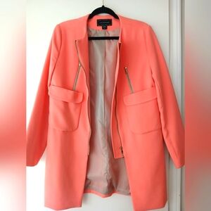 Metaphor Long Oversized Preppy Peach Zipper Coral Blazer-Medium